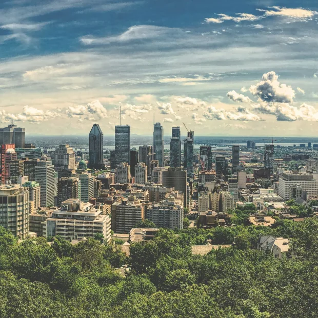 Downtown Montreal seen from Mount Royal, with the river in the background
